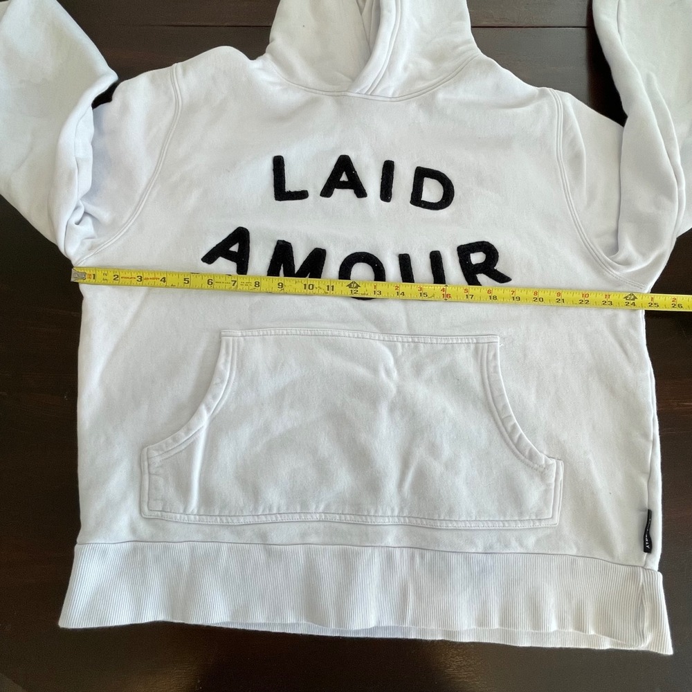 I LOVE UGLY LAID AMOUR Hoodie White Black Text Graphic Pullover Men's XL - Picture 7 of 7